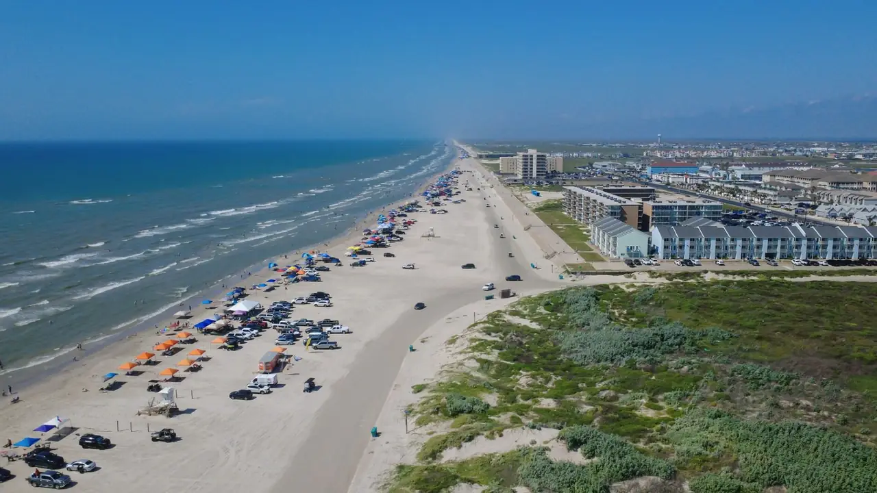 Aerial view of Whitecap Beach on North Padre Island